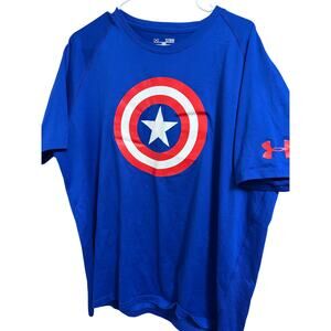 Under Armour Heat Gear Captain America Compression Shirt Mens Blue Marvel